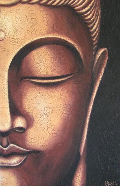 Painting titled "Buddha Bronze" by Chrystel Mialet, Original Artwork, Oil