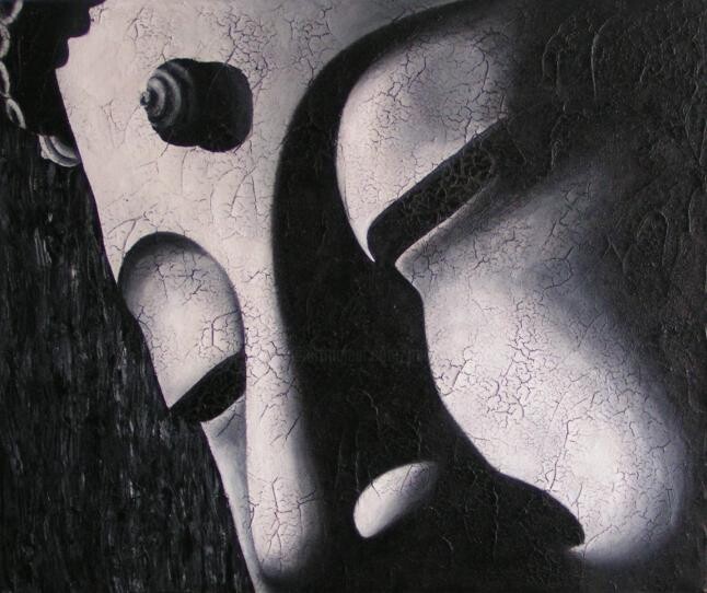 Malarstwo zatytułowany „Buddha entre ombre…” autorstwa Chrystel Mialet, Oryginalna praca, Olej