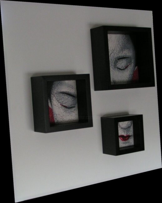 Картина под названием "geisha rouge tripty…" - Chrystel Mialet, Подлинное произведение искусства