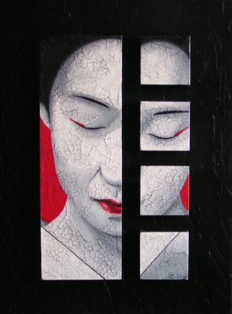 Pintura titulada "Geisha noire" por Chrystel Mialet, Obra de arte original
