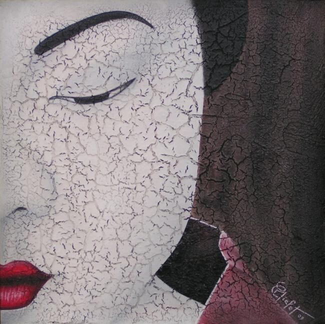 Peinture intitulée "20x20 kimono rouge" par Chrystel Mialet, Œuvre d'art originale