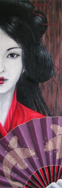 Картина под названием "Geisha à l'éventail…" - Chrystel Mialet, Подлинное произведение искусства