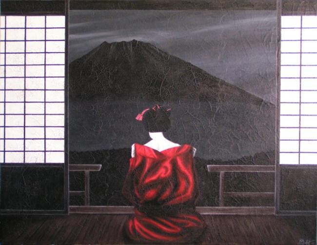 Malerei mit dem Titel "Fuji Yama" von Chrystel Mialet, Original-Kunstwerk