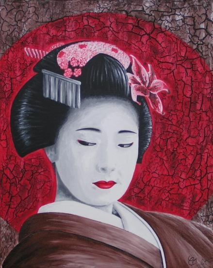 Painting titled "petite geisha rd ro…" by Chrystel Mialet, Original Artwork