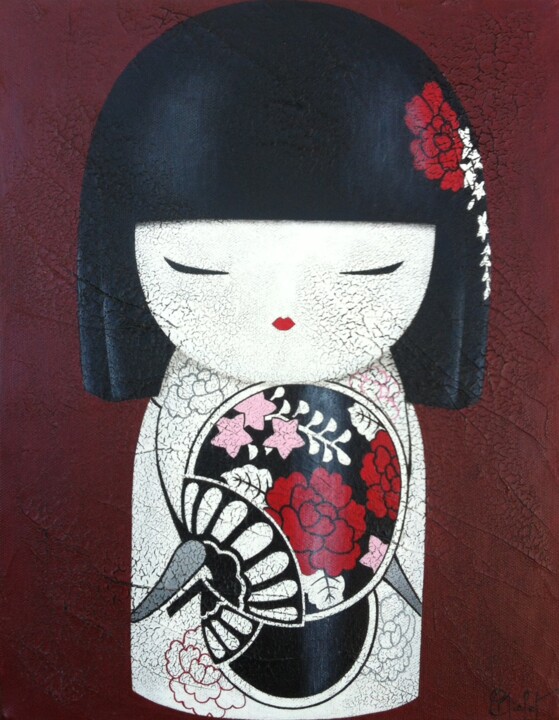 绘画 标题为“Kokeshi” 由Chrystel Mialet, 原创艺术品, 油