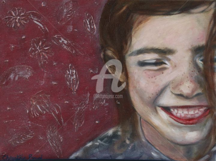 Painting titled "Sourire" by Chrystèle Bruel, Original Artwork, Oil Mounted on Wood Stretcher frame