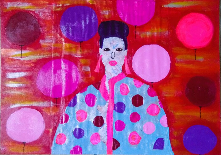 Collages titled "Bulles de Kimono" by Chrystelle Ragot, Original Artwork, Acrylic