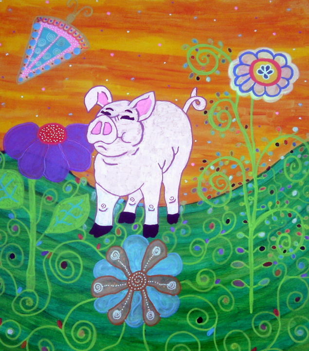 Peinture intitulée "Petit cochon de Pâq…" par Chrystelle Ragot, Œuvre d'art originale, Autre