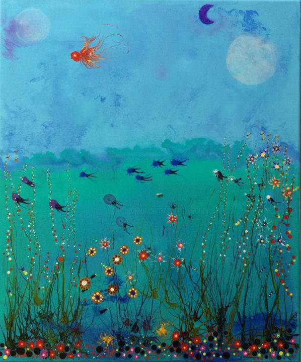 Malerei mit dem Titel "Oceanic" von Marie-Chrystel Chiron Drouillet, Original-Kunstwerk, Acryl