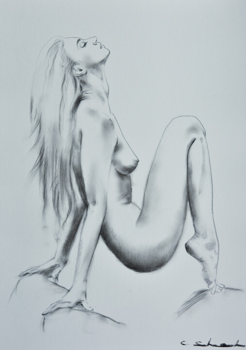 Dessin intitulée "Female Drawing 4" par Chung Yau Shek, Œuvre d'art originale, Fusain
