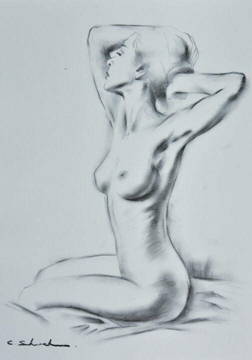 Σχέδιο με τίτλο "Female Drawing 5" από Chung Yau Shek, Αυθεντικά έργα τέχνης, Κάρβουνο