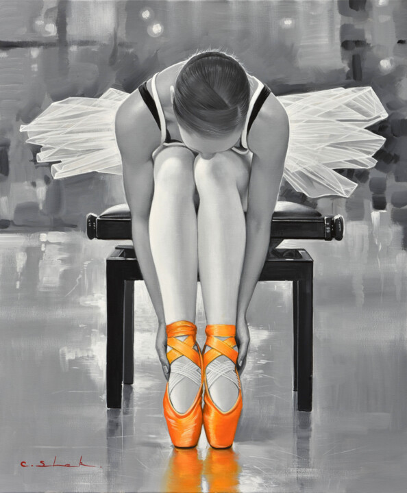 Painting titled "Ballet Dancer" by Chung Yau Shek, Original Artwork, Oil Mounted on Wood Stretcher frame