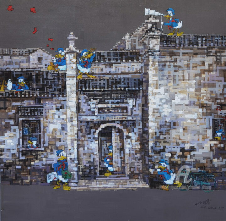 Картина под названием "Tale of the Old Hou…" - Chunlei Zhang, Подлинное произведение искусства, Масло