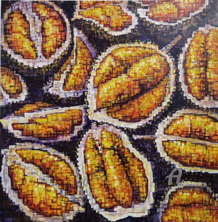 Peinture intitulée "Durian榴莲" par Chunlei Zhang, Œuvre d'art originale, Huile
