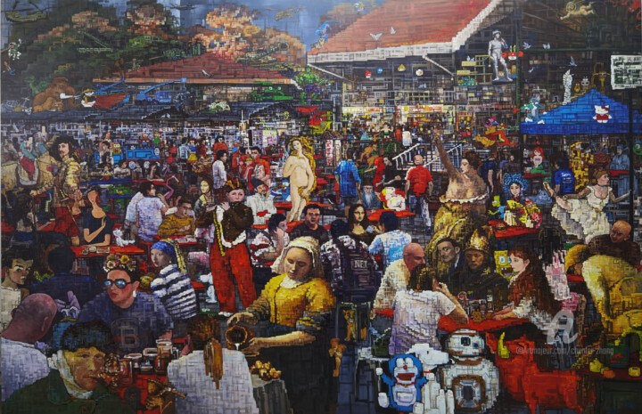 Painting titled "Legend of Pasar 巴刹传说" by Chunlei Zhang, Original Artwork, Oil