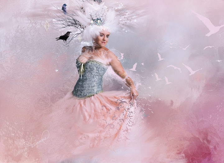 Digitale Kunst mit dem Titel "Pink Garden" von Cherry'S Artworks, Original-Kunstwerk, Fotomontage