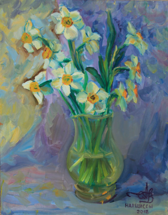 Painting titled "Daffodils" by Anna Churyukina, Original Art, Oil