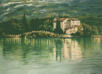 Peinture intitulée "Toblino Castle" par Ciaghi Tiziana, Œuvre d'art originale