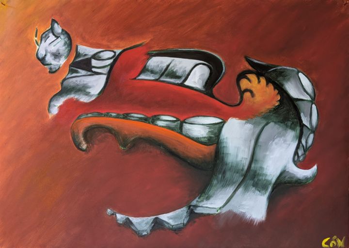 Peinture intitulée "The Cheshire Cat" par Ciarán Ó Néill, Œuvre d'art originale, Huile