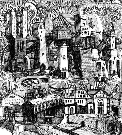 Zeichnungen mit dem Titel "city 1" von Cibson, Original-Kunstwerk