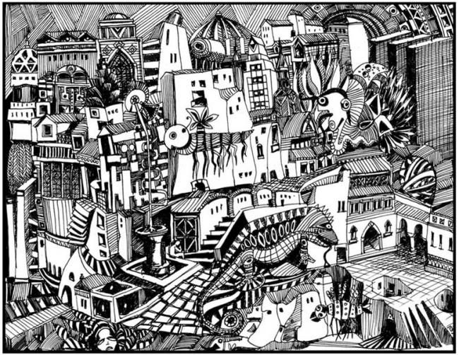 Zeichnungen mit dem Titel "city 6" von Cibson, Original-Kunstwerk