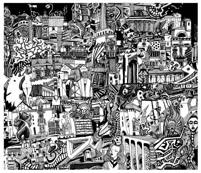 Dessin intitulée "city 9" par Cibson, Œuvre d'art originale