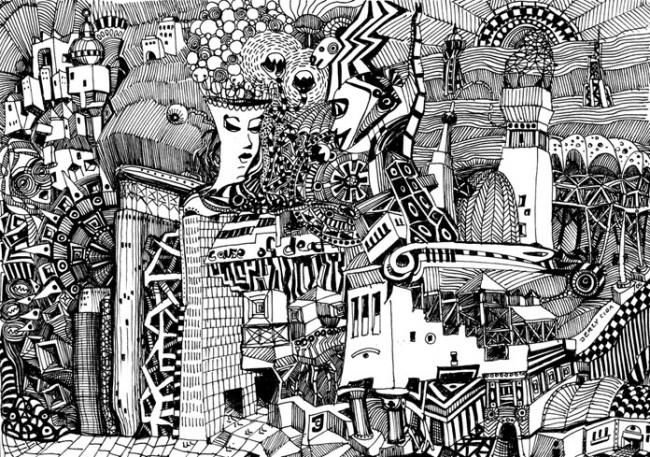 Zeichnungen mit dem Titel "city 2" von Cibson, Original-Kunstwerk