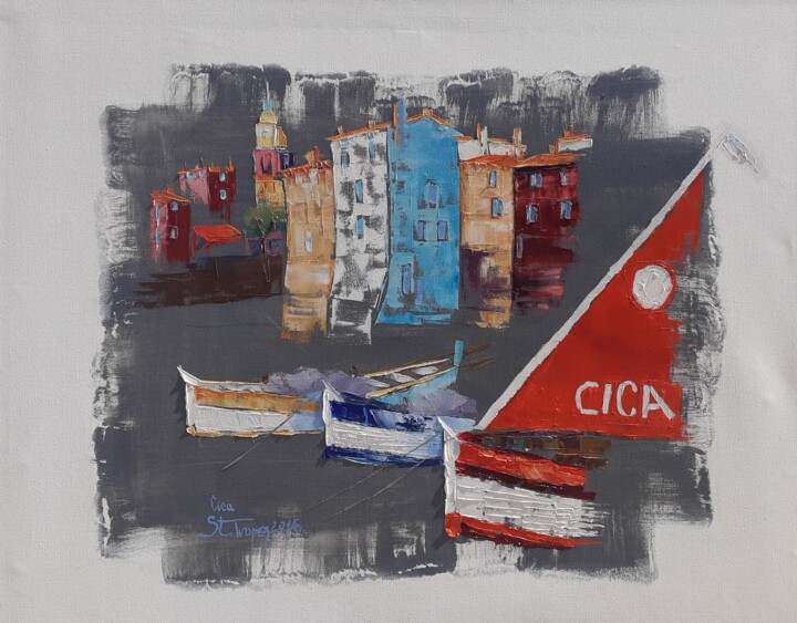 Painting titled "Voiles Latines à Sa…" by Cica, Original Artwork, Oil