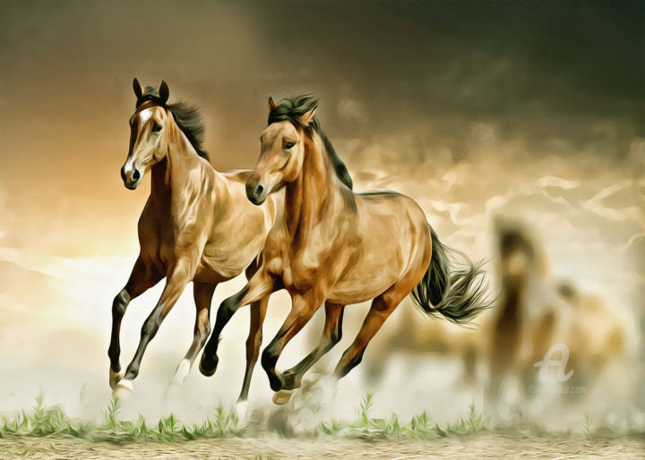 Digitale Kunst mit dem Titel "Cavalos galopando" von Ciezar, Original-Kunstwerk, Digitale Malerei