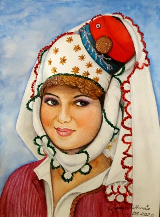 Painting titled "Turkish Girl from A…" by Yagmurca, Original Artwork, Watercolor