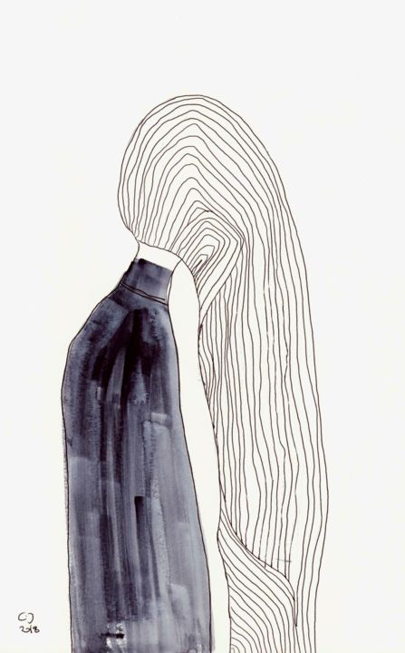 Gravures & estampes intitulée "Line Girl" par Çiğdem Durukan, Œuvre d'art originale, Aquarelle