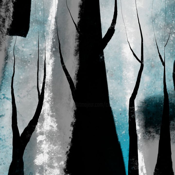 Цифровое искусство под названием "Forest at Night - 2" - Cila, Подлинное произведение искусства, Цифровая живопись