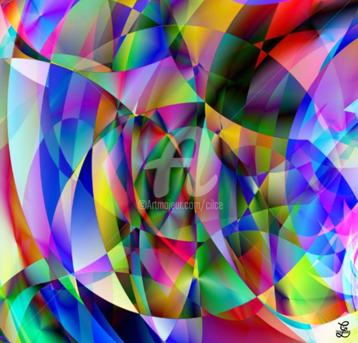 Arts numériques intitulée "géométrie colorée" par Cilce, Œuvre d'art originale