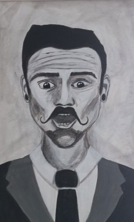 Peinture intitulée "Monsieur Moustache" par Cindy Airiau, Œuvre d'art originale, Acrylique Monté sur Panneau de bois