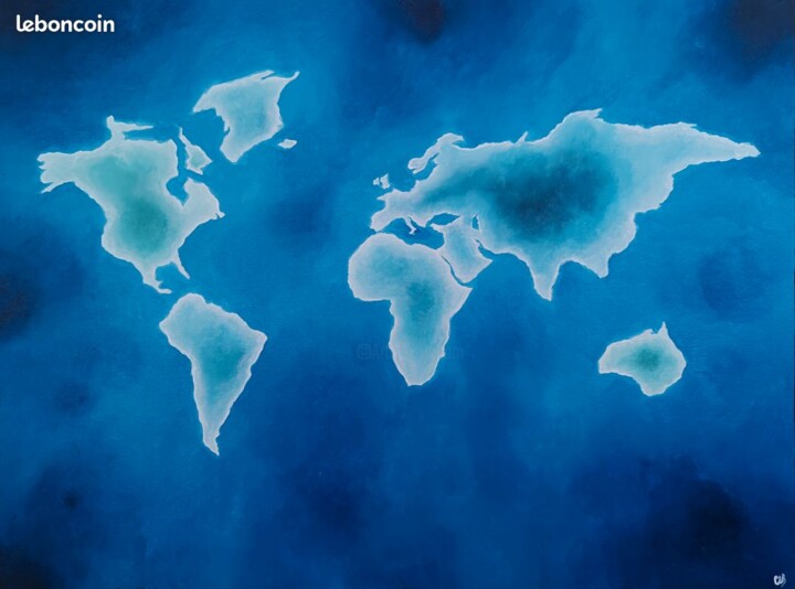 Peinture intitulée "Planisphère bleu" par Cindy Le Boucher, Œuvre d'art originale, Acrylique Monté sur Châssis en bois