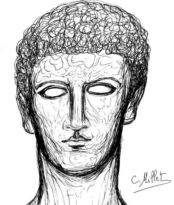 Dessin intitulée "Portrait de Brutus…" par Cindy Millet, Œuvre d'art originale, Stylo à bille