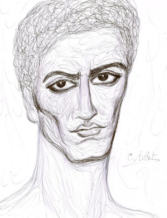 Drawing titled "Portrait de jeune h…" by Cindy Millet, Original Artwork, Ballpoint pen