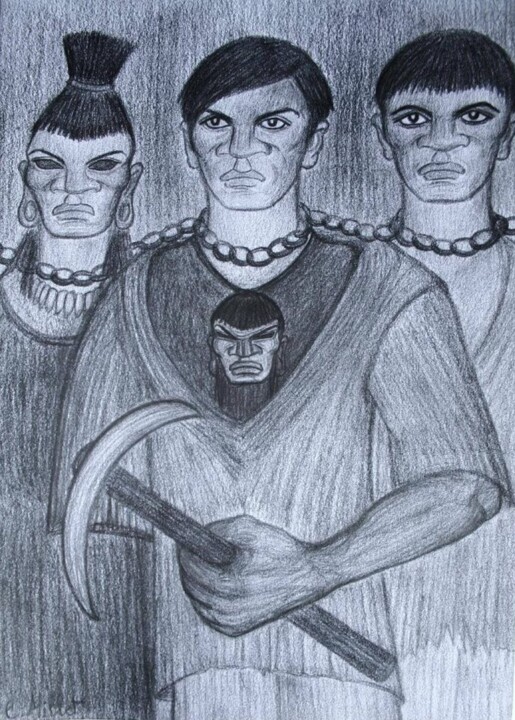 Desenho intitulada "Les enfants de l'om…" por Cindy Millet, Obras de arte originais, Lápis
