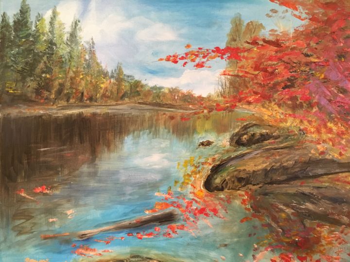 Painting titled "Autumn in NC" by Cindy Zhan, Original Artwork, Oil