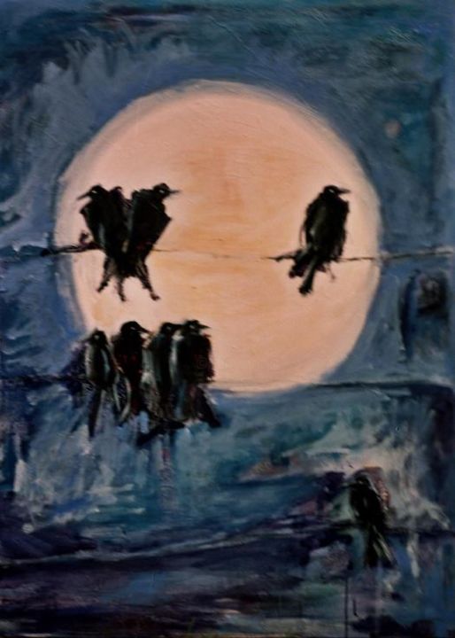 Painting titled "a murder of crows" by Cindy Moore, Original Artwork