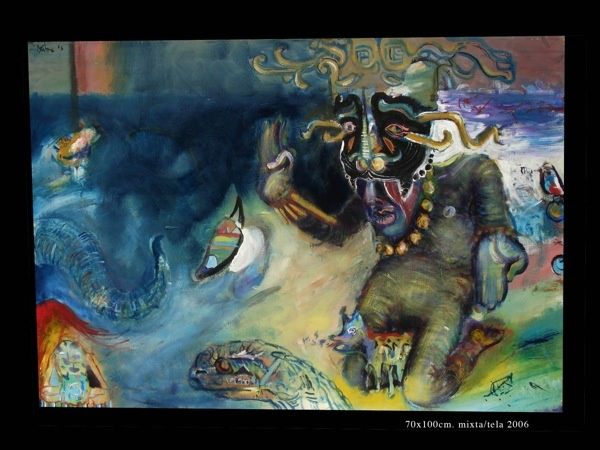 Peinture intitulée "maya god" par Diego Cíntora, Œuvre d'art originale