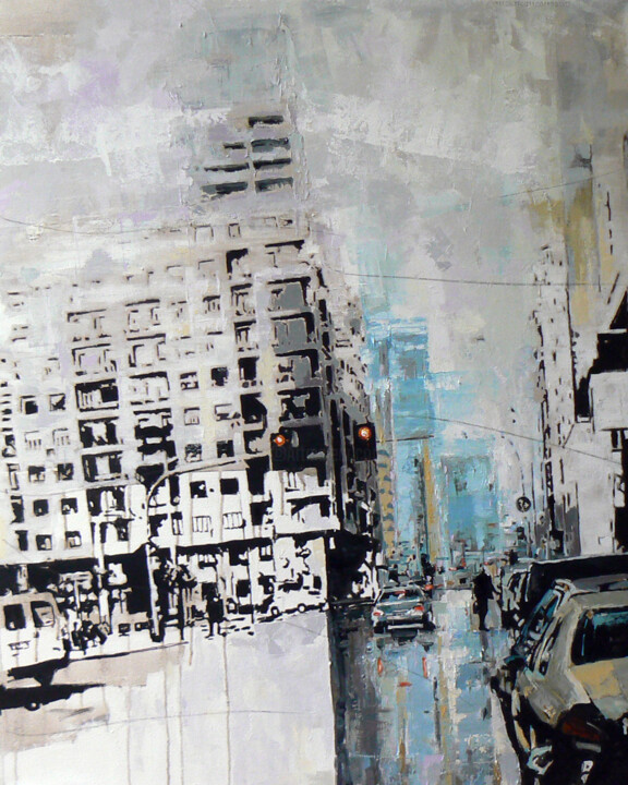 Painting titled "Milano" by Cinzia Busto, Original Artwork, Oil Mounted on Wood Stretcher frame