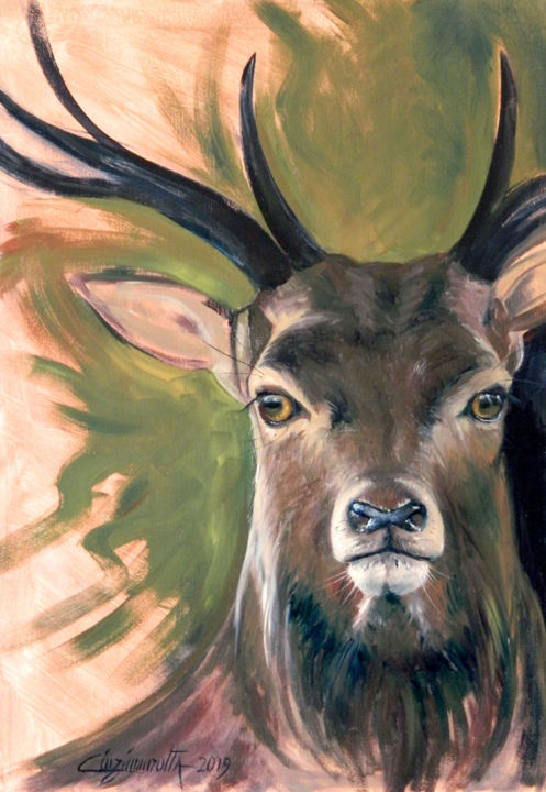 Painting titled "Study of Stag" by Cinzia Marotta, Original Artwork, Oil