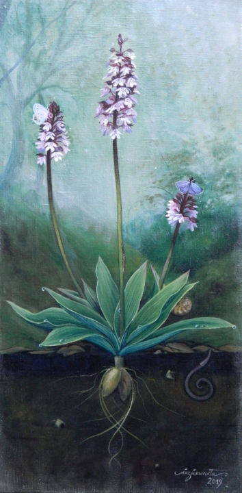 Pintura titulada "Orchis Purpurea II" por Cinzia Marotta, Obra de arte original, Oleo