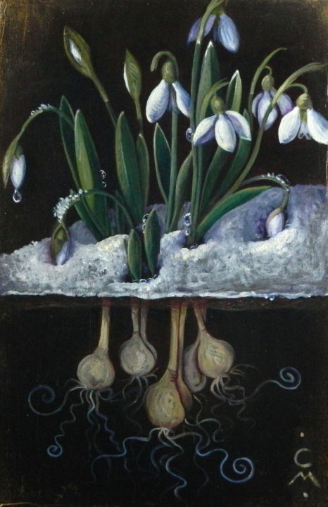 Картина под названием "Galanthus nivalis" - Cinzia Marotta, Подлинное произведение искусства, Масло