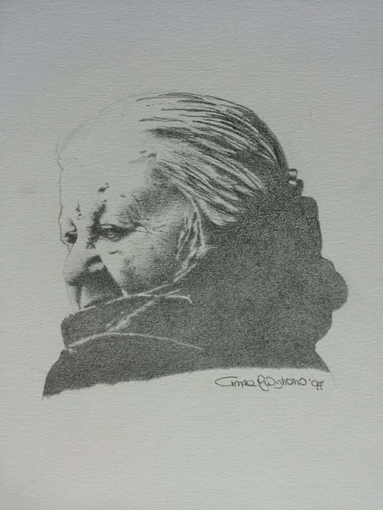 Drawing titled "Anziana nel cappotto" by Cinzia Rutigliano, Original Artwork, Pencil