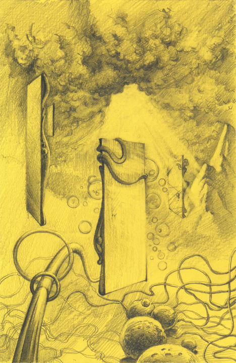 Rysunek zatytułowany „Fenêtre dans le ciel” autorstwa Ion Ciornea, Oryginalna praca, Ołówek