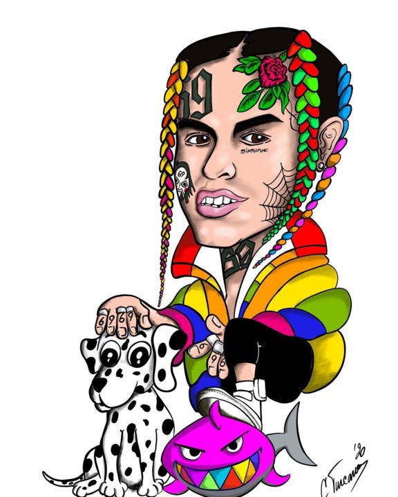 Digitale Kunst getiteld "6ix9ine illustration" door Ciprian Turcanu, Origineel Kunstwerk, Digitaal Schilderwerk