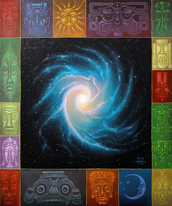 Painting titled "Sacred space" by Ciprian Mihailescu, Original Artwork, Oil Mounted on Wood Stretcher frame
