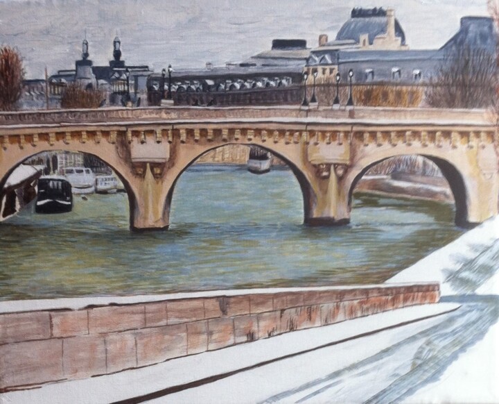 Painting titled "Pont neuf Paris sou…" by Cirene Bé Gé, Original Artwork, Acrylic